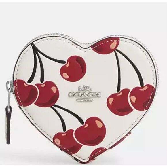NWT ❤️ COACH Heart Coin Case With Cherry Print wallet CZ477 - Picture 1 of 7